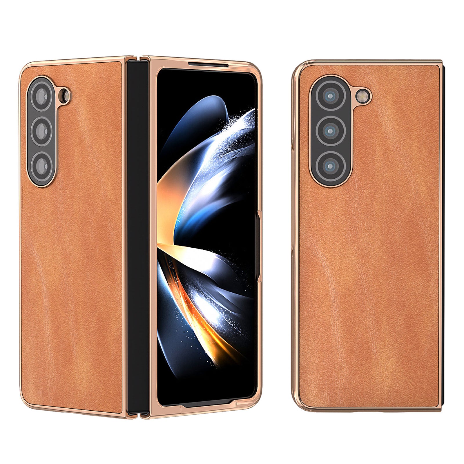 For Samsung Galaxy Z Fold5 5G Shockproof Cowhide Texture Phone Case PU Leather Coated PC Electroplating Cover For Samsung Galaxy Z Fold5 5G Shockproof Cowhide Texture Phone Case PU Leather Coated PC Electroplating Cover